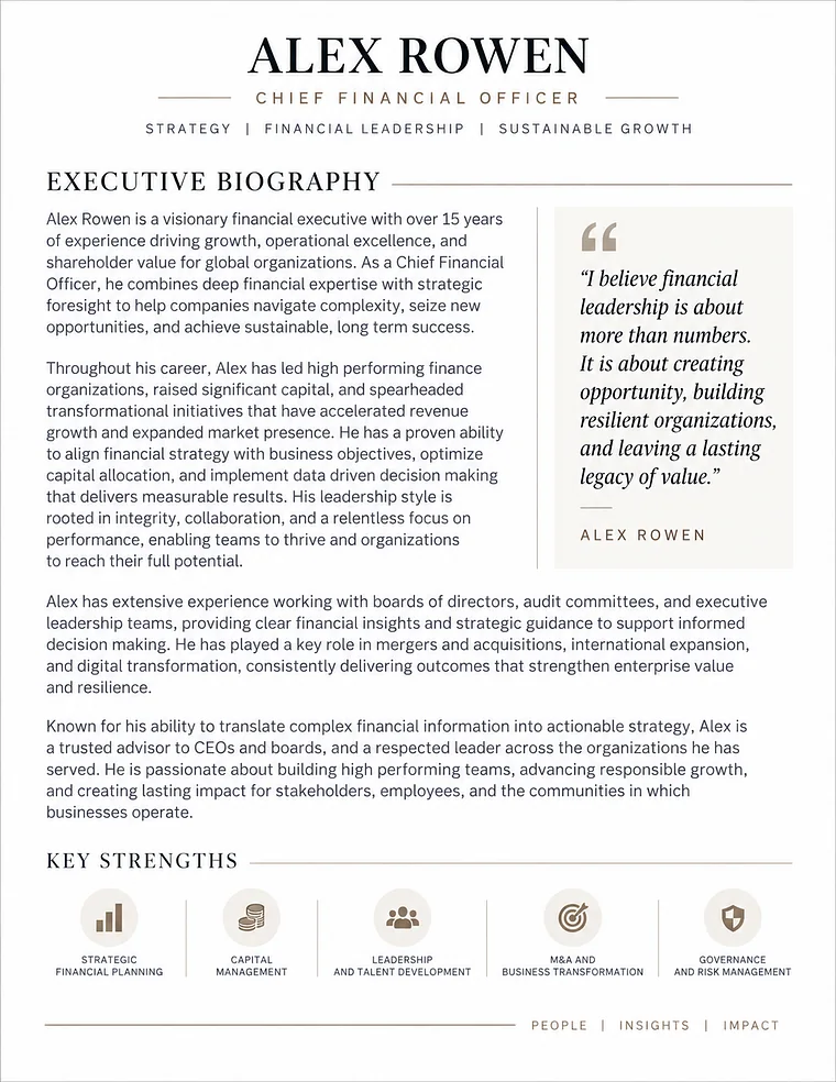 Sample executive biography in the TalentScript house style