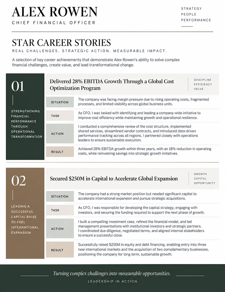 Sample STAR career stories in the TalentScript house style