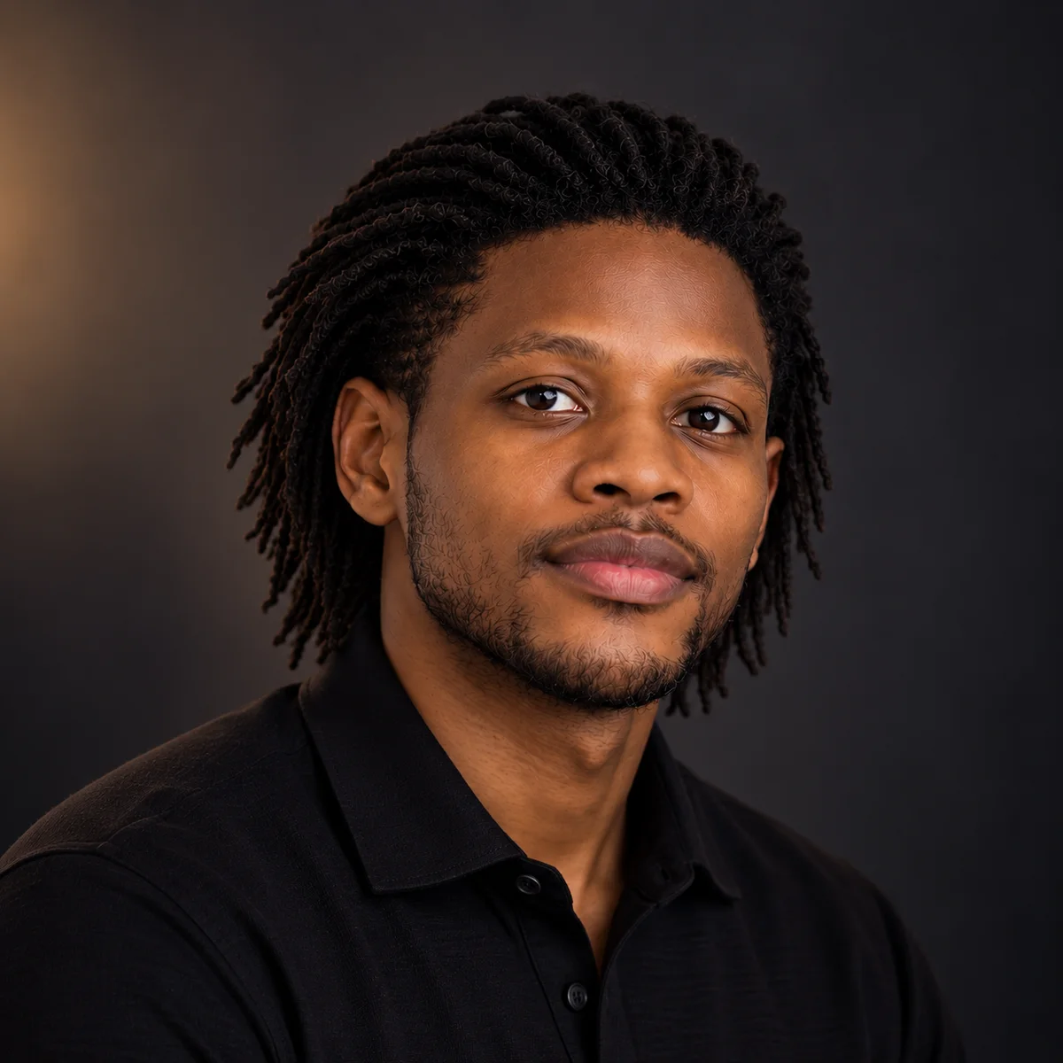 Studio portrait of John Gbolahan, Founder of TalentScript, against a dark background